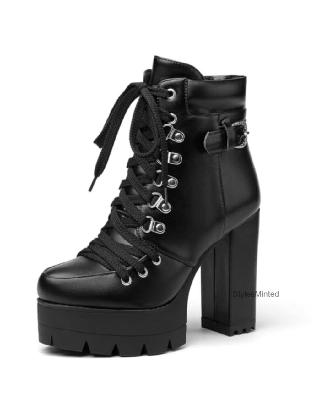 Women's Round Toe Chunky Heel Lace Up Platform Ankle Booties Suede
